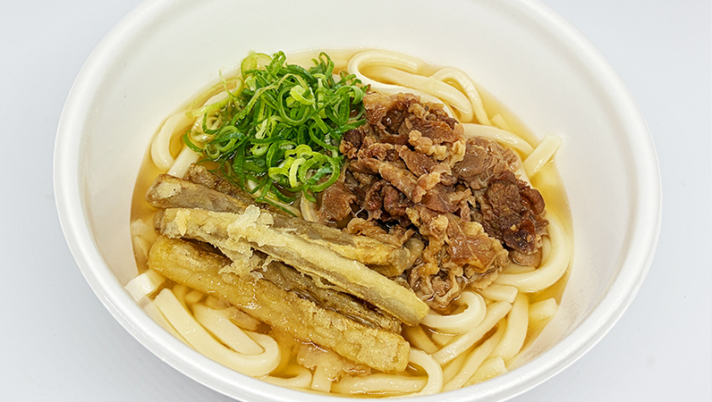 Burdock tempura and meat udon